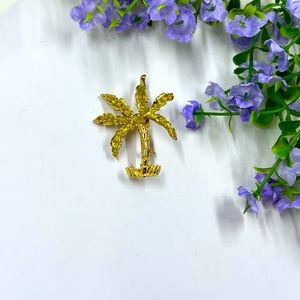 Cute Palm Tree Vintage Brooch with Crystal Accents